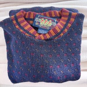 VTG Ralph Lauren Chaps Navy Burgundy Knit Cotton Heritage Sweater Rare XL